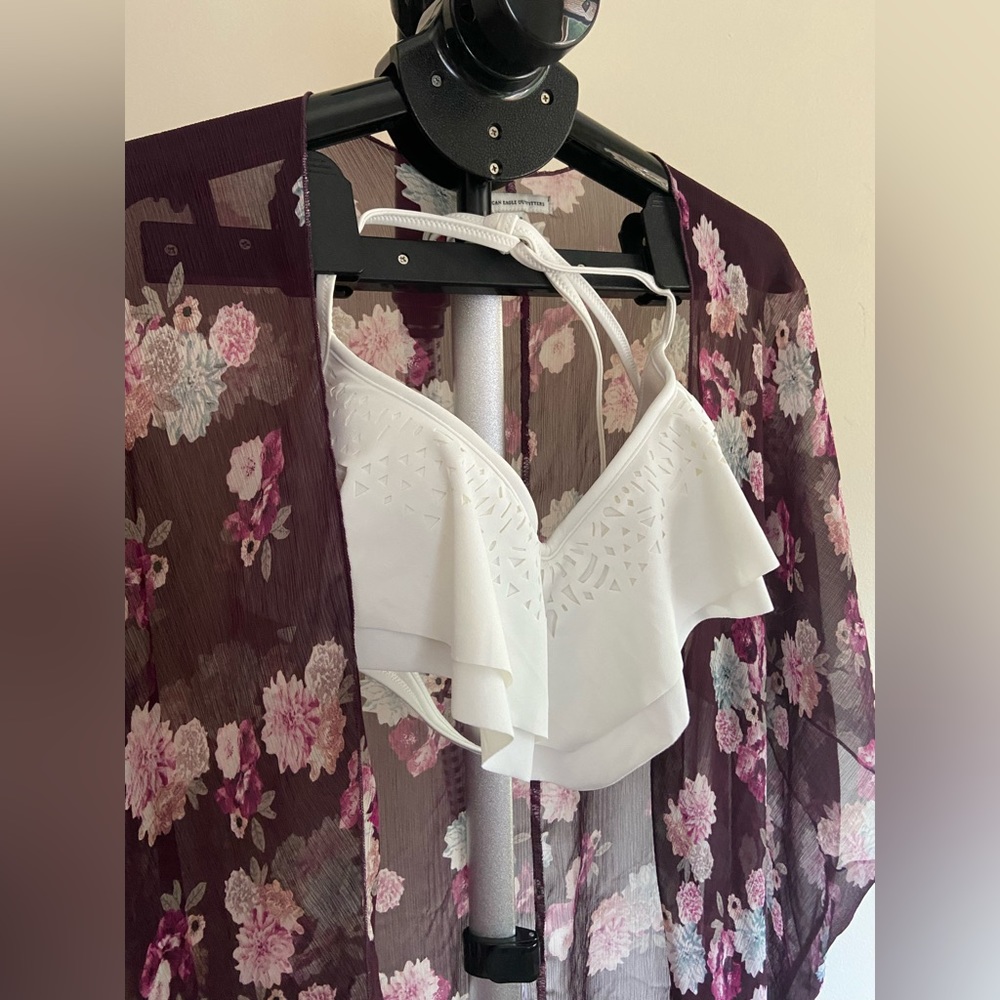 American Eagle burgundy sheer floral cover up XS/S